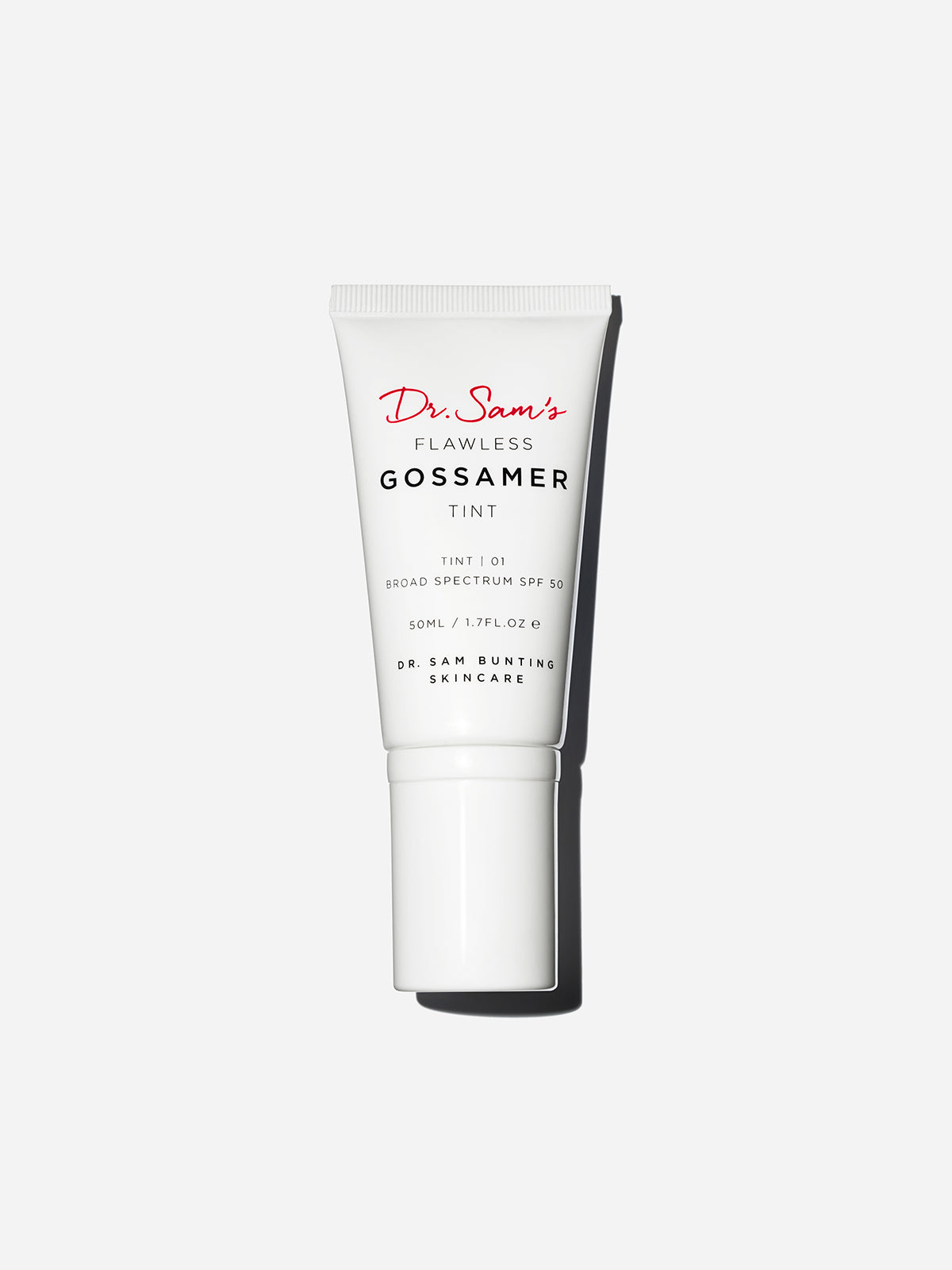 Dr Sam's Flawless Gossamer Tinted SPF in Tint 01, suitable for Fair or pale skin usually with freckles, often burns, rarely tans.