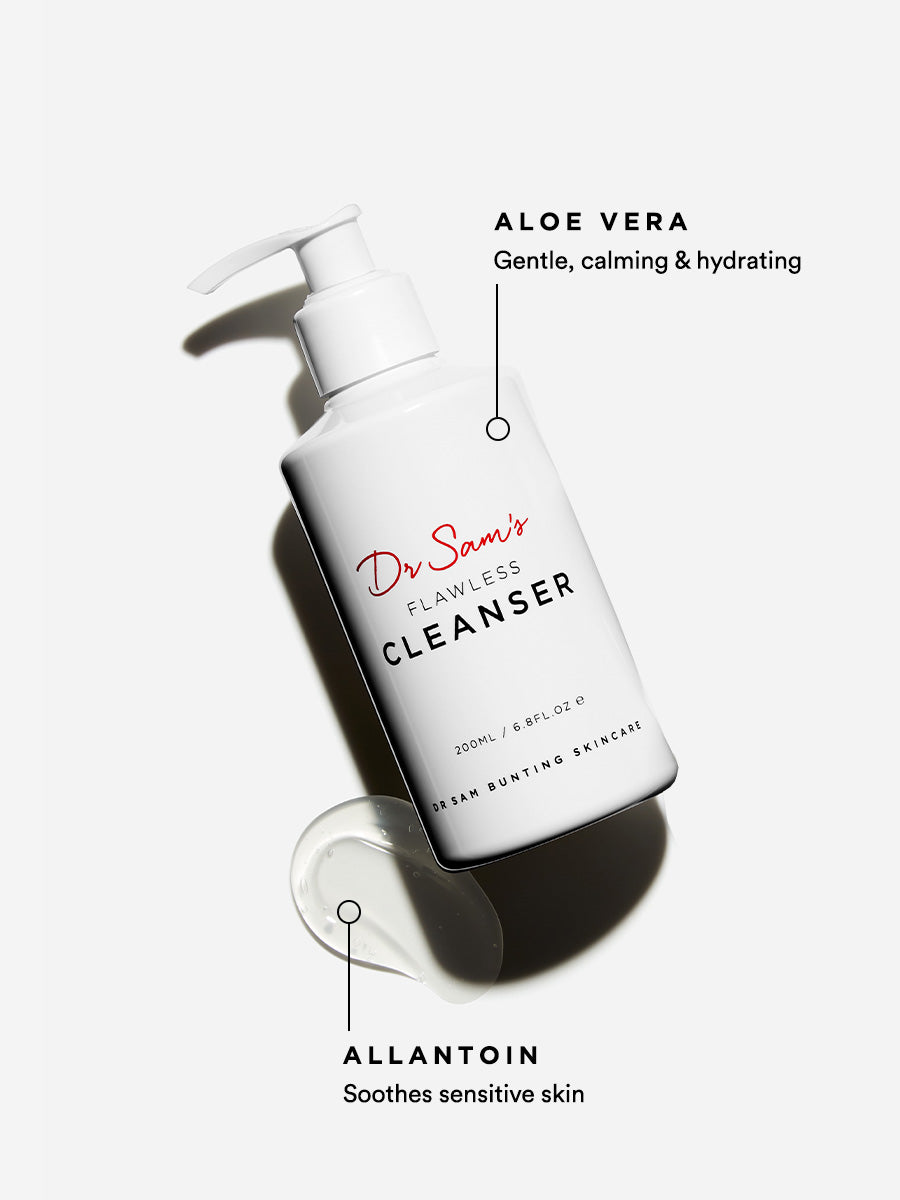 Dr Sam's Flawless Cleanser ingredients containing allatoin and aloe vera 